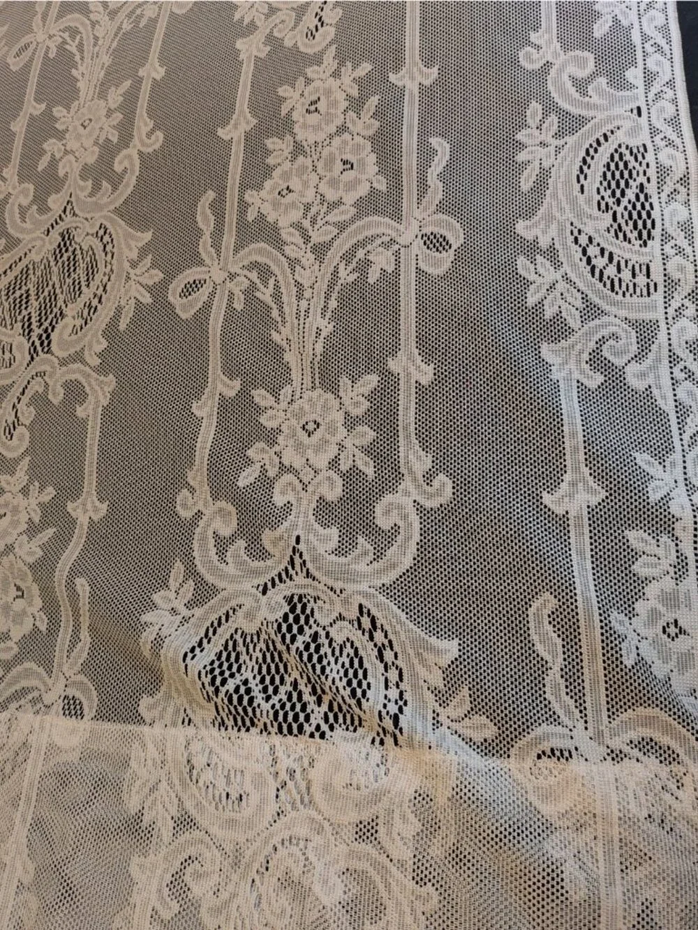 Vintage Lace Curtain Panels Set of 2 White Floral Bouquets Boho Cottagecore 60